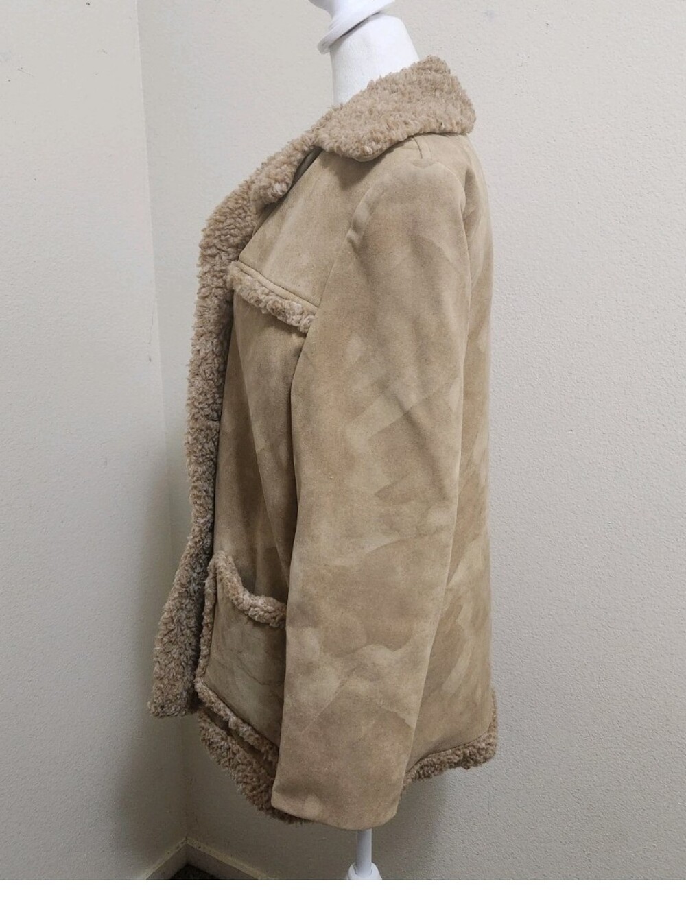 💐VTG 70s Fingerhut Fashions Penny Lane Faux Suede Sherpa Coat M Boho Chore - Picture 6 of 13